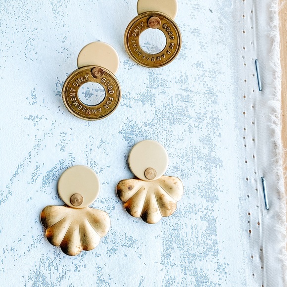 Brass Seashell Drop Earrings - Picture 3 of 3